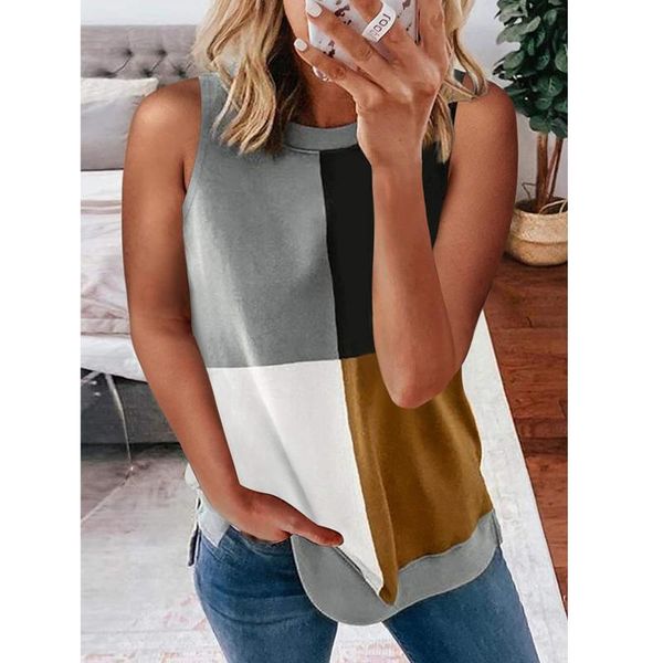40#women's sleeveless round neck stitching shirt loose casual t-shirt haut femme blusas y2k mujer camisetas chemisiers women's, White
40#women's sleeveless round neck stitching shirt loose casual t-shirt haut femme blusas y2k mujer camisetas chemisiers women's, White
