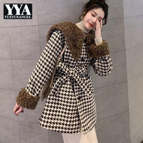 brand british plaid faux lambswool big collar womens medium length coats single breasted belt thick warm cotton lining women's down & p, Black
brand british plaid faux lambswool big collar womens medium length coats single breasted belt thick warm cotton lining women's down & p, Black