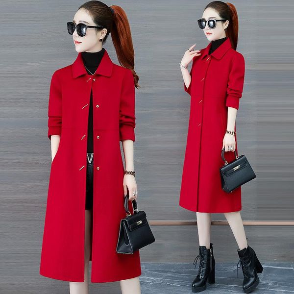 women's wool & blends double sided cashmere coat autumn and winter 2021 temperament slim versatile mid length over knee tweed, Black
women's wool & blends double sided cashmere coat autumn and winter 2021 temperament slim versatile mid length over knee tweed, Black