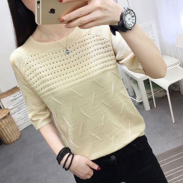 women's sweaters woman base bottoming pullover summer knitted t-shirt short-sleeved loose hollow femme, White;black
women's sweaters woman base bottoming pullover summer knitted t-shirt short-sleeved loose hollow femme, White;black