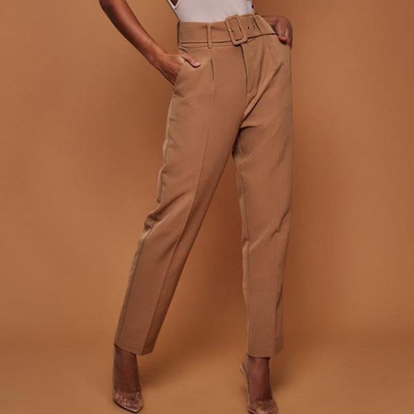 casual high waist belted straight leg slacks office lady suit pants women trousers 200930, Black;white
casual high waist belted straight leg slacks office lady suit pants women trousers 200930, Black;white