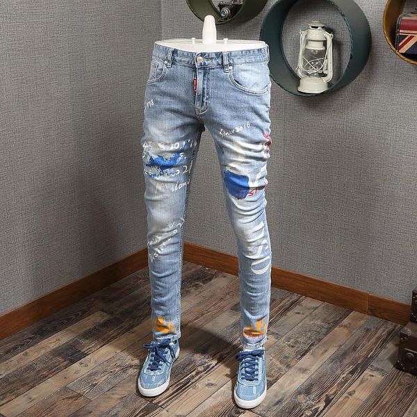 men's jeans european american street fashion men retro light blue elastic slim fit printed designer hip hop denim punk pants
men's jeans european american street fashion men retro light blue elastic slim fit printed designer hip hop denim punk pants