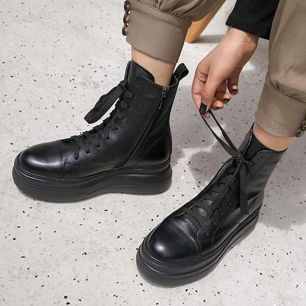boots bottes femme winter shoes women's ankle cow leather wedges thick bottom increasing brand platform, Black
boots bottes femme winter shoes women's ankle cow leather wedges thick bottom increasing brand platform, Black