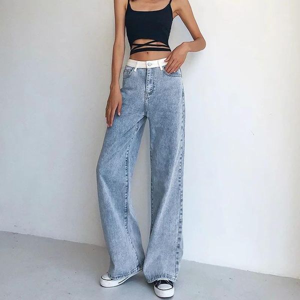 women's casual color matching jeans slim high waist trousers straight loose denim wide leg pants retro fashion boyfriend 2021, Blue
women's casual color matching jeans slim high waist trousers straight loose denim wide leg pants retro fashion boyfriend 2021, Blue