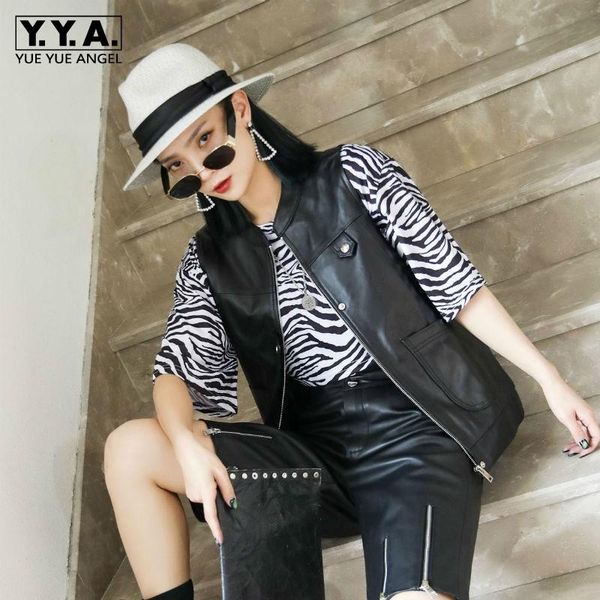 vest womens sheepskin black sleeveless o-neck zippers button pockets slim genuine leather fashion casual jacket women's vests, Black;white
vest womens sheepskin black sleeveless o-neck zippers button pockets slim genuine leather fashion casual jacket women's vests, Black;white