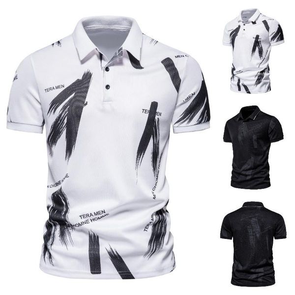 men's polos leisure business letter printing lapel short sleeve t-shirt summer stroke shirt european code, White;black
men's polos leisure business letter printing lapel short sleeve t-shirt summer stroke shirt european code, White;black