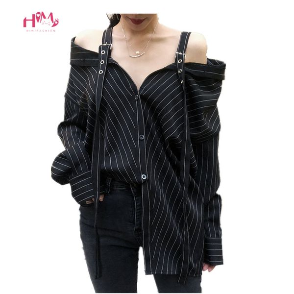 harajuku punk gothic off shoulder blouse women korean fashion strapless long sleeve vinatge striped kpop shirts, White;black
harajuku punk gothic off shoulder blouse women korean fashion strapless long sleeve vinatge striped kpop shirts, White;black