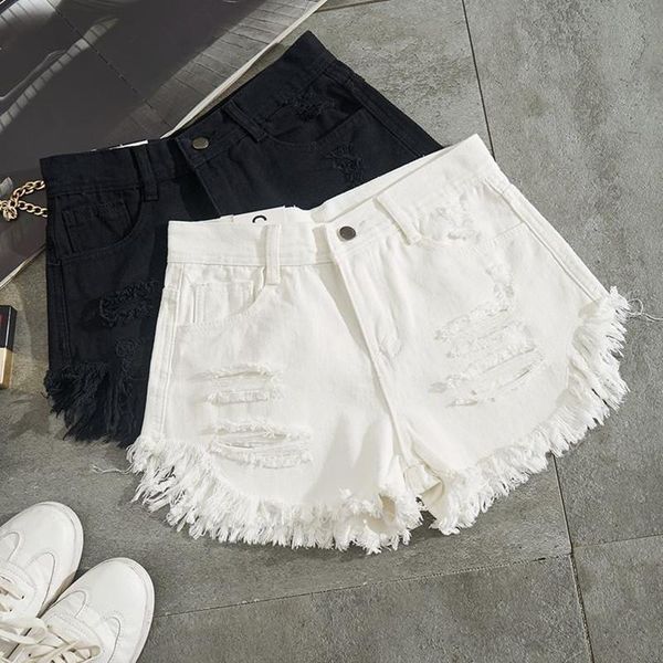 women's shorts 2021 fashion summer women white denim hole ripped mini jeans streetwear tassel high waist, White;black
women's shorts 2021 fashion summer women white denim hole ripped mini jeans streetwear tassel high waist, White;black