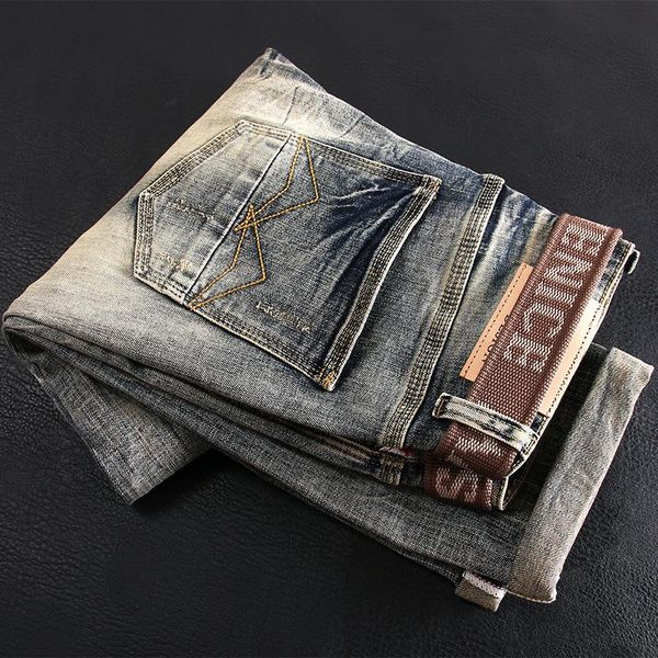 men's jeans italian style fashion men retro distressed elastic slim ripped vintage designer casual denim pants, Blue
men's jeans italian style fashion men retro distressed elastic slim ripped vintage designer casual denim pants, Blue