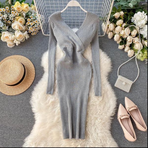 slim v neck womens dresses autumn knitted sweater midi bodycon party long sleeve winter women casual pencil vestidos, Black;gray
slim v neck womens dresses autumn knitted sweater midi bodycon party long sleeve winter women casual pencil vestidos, Black;gray