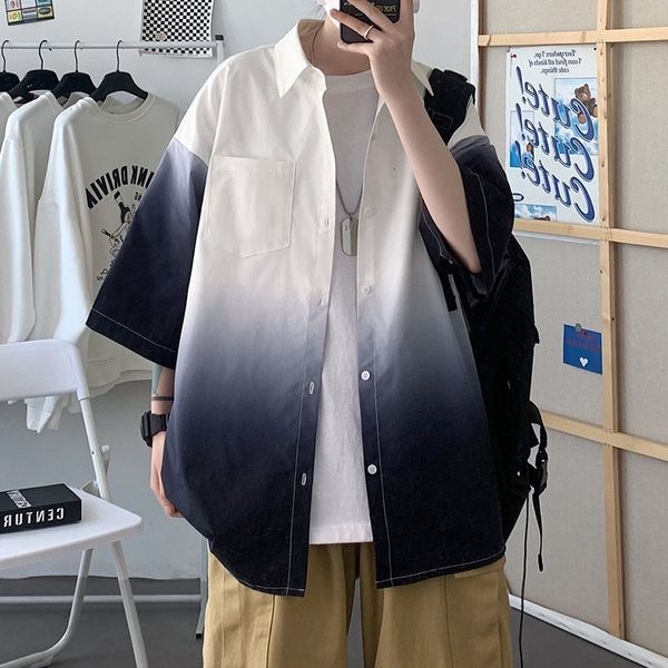 men's casual shirts summer short-sleeved fashion retro gradient men streetwear korean loose mens dress -3xl en71, White;black
men's casual shirts summer short-sleeved fashion retro gradient men streetwear korean loose mens dress -3xl en71, White;black