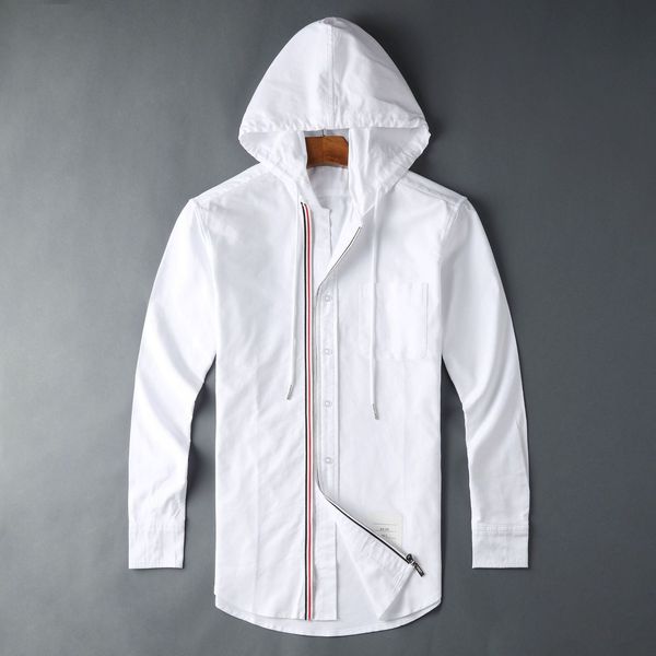 shirt fashion tb thom brand shirts men slim white long sleeve casual hooded shirt oxford striped fabric solid men's clothing, White;black
shirt fashion tb thom brand shirts men slim white long sleeve casual hooded shirt oxford striped fabric solid men's clothing, White;black