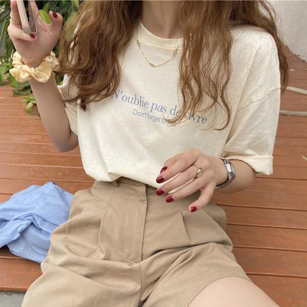 women's t-shirt casual loose fashion basic letter printed all match oversize college wind street women female short sleeve t-shirts, White
women's t-shirt casual loose fashion basic letter printed all match oversize college wind street women female short sleeve t-shirts, White