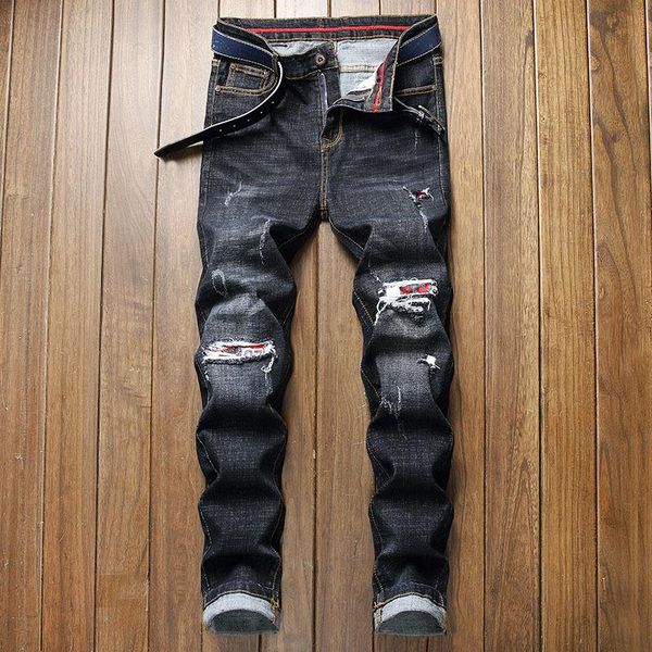 men's jeans patchwork ripped straight stretch cotton denim pants slim fit youth male casual skateboard cowboys trousers for man, Blue
men's jeans patchwork ripped straight stretch cotton denim pants slim fit youth male casual skateboard cowboys trousers for man, Blue