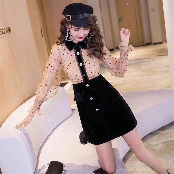 autumn lapel polka dot mesh stitching dress gold velvet little black fashion women 210520, Black;gray
autumn lapel polka dot mesh stitching dress gold velvet little black fashion women 210520, Black;gray