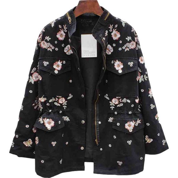 women's jackets spring autumn flower embroidery beading drawstring windbreaker women stand collar zipper coat casual ladies jacket, Black;brown
women's jackets spring autumn flower embroidery beading drawstring windbreaker women stand collar zipper coat casual ladies jacket, Black;brown