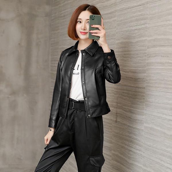 women's leather & faux jacket women real sheepskin coat korean style short slim autumn clothing motorcycle coats wpy3859, Black
women's leather & faux jacket women real sheepskin coat korean style short slim autumn clothing motorcycle coats wpy3859, Black