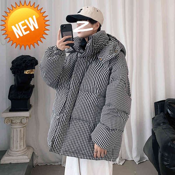 winter trendy men's thick warm black and white plaid hooded jacket cotton-padded bread coat
winter trendy men's thick warm black and white plaid hooded jacket cotton-padded bread coat