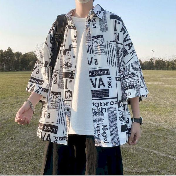 men's casual shirts streetwear shirt three-quarter short sleeves cardigan spaper printed blouse loose summer thin male oversized gothic, White;black
men's casual shirts streetwear shirt three-quarter short sleeves cardigan spaper printed blouse loose summer thin male oversized gothic, White;black