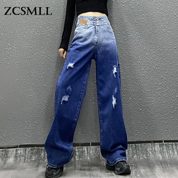 women's jeans zcsmll fashion streetwear gradient autumn 2021 double high waist hole loose straight denim pants female th602, Blue
women's jeans zcsmll fashion streetwear gradient autumn 2021 double high waist hole loose straight denim pants female th602, Blue