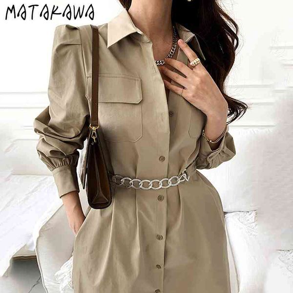 elegant puff sleeve shirt dresses women korea chic spring woman dress lapel single-breasted vestidos metal chain waist robe 210513, Black;gray
elegant puff sleeve shirt dresses women korea chic spring woman dress lapel single-breasted vestidos metal chain waist robe 210513, Black;gray