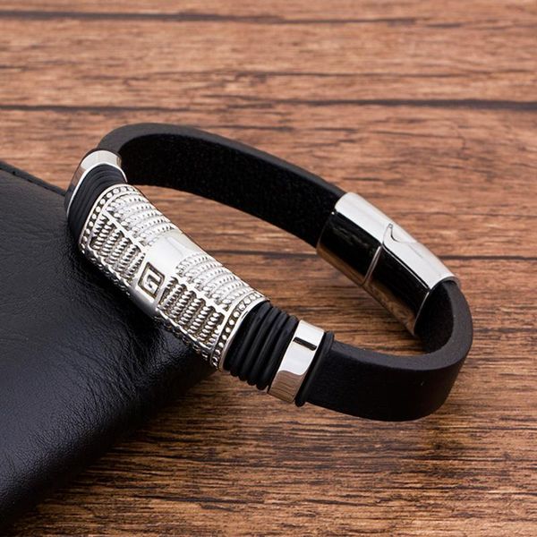 charm bracelets fashion stainless steel black leather men's bracelet jewelry wholesale accessories luxury punk rock gift for boyfriend, Golden;silver 
charm bracelets fashion stainless steel black leather men's bracelet jewelry wholesale accessories luxury punk rock gift for boyfriend, Golden;silver