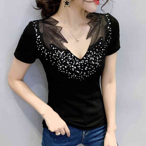 women's t-shirt floral v-neck diamonds female hollow out t women summer slim new tshirt woman clothes tee femme zkvt, White
women's t-shirt floral v-neck diamonds female hollow out t women summer slim new tshirt woman clothes tee femme zkvt, White
