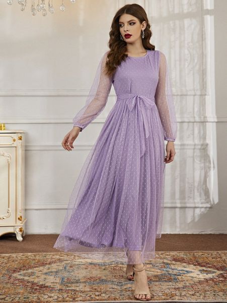 dobby mesh bishop sleeve belted maxi dress x6cv#, Black;gray 
dobby mesh bishop sleeve belted maxi dress x6cv#, Black;gray