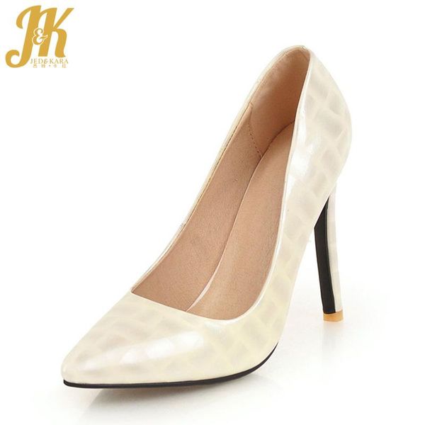 dress shoes jk plus size 34-47 print patent pu women pumps pointed toe footwear shallow lady high heels party 2021 spring, Black
