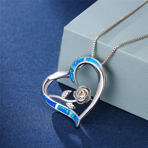 romantic female big rose flower heart pendants necklaces silver color wedding for women blue white fire opal necklace pendant
romantic female big rose flower heart pendants necklaces silver color wedding for women blue white fire opal necklace pendant