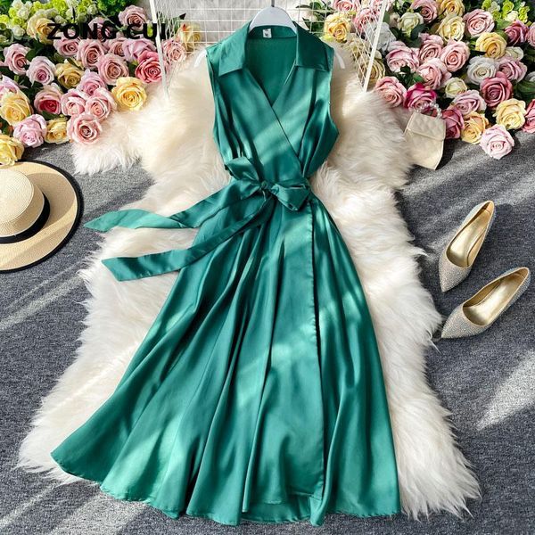 casual dresses fashion satin sleeveless wrap dress summer women's turn down collar elegant office lady a-line street style robe, Black;gray
casual dresses fashion satin sleeveless wrap dress summer women's turn down collar elegant office lady a-line street style robe, Black;gray