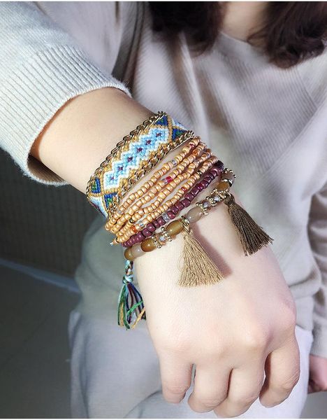 charm bracelets european and american bohemian multi-layer beaded women's bracelet cloth braided winding elastic rope cuff female bangl, Golden;silver
charm bracelets european and american bohemian multi-layer beaded women's bracelet cloth braided winding elastic rope cuff female bangl, Golden;silver