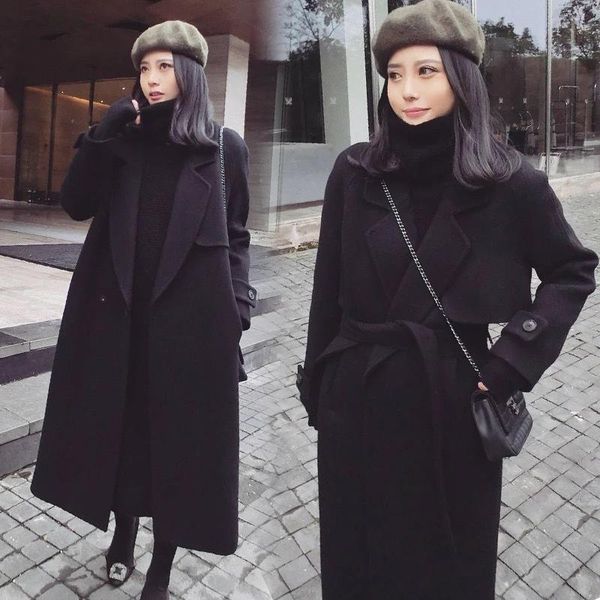 women's wool & blends office lady slim long woolen winter coats turn-down collar coat and jacket single breasted sashes ladies, Black
women's wool & blends office lady slim long woolen winter coats turn-down collar coat and jacket single breasted sashes ladies, Black