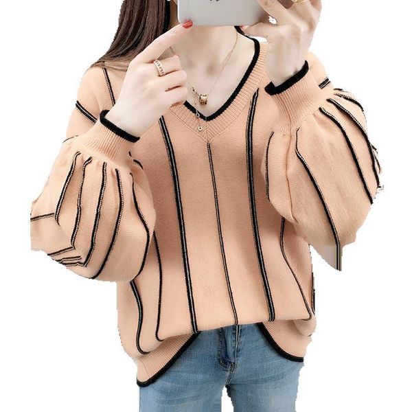 women's sweaters spring 2021 knit sweater v-neck loose fashion all-match women, White;black
women's sweaters spring 2021 knit sweater v-neck loose fashion all-match women, White;black