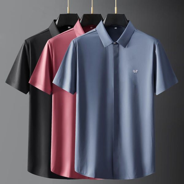 men's casual shirts 2021 summer mens luxury short sleeve solid color embroidery soft silky male shrits fashion slim thin man, White;black
men's casual shirts 2021 summer mens luxury short sleeve solid color embroidery soft silky male shrits fashion slim thin man, White;black