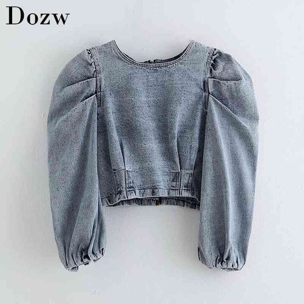 fashion puff sleeve denim blouse women vintage o neck pleated short blouse shirts female back zipper chic crop blusas 210414, White
fashion puff sleeve denim blouse women vintage o neck pleated short blouse shirts female back zipper chic crop blusas 210414, White