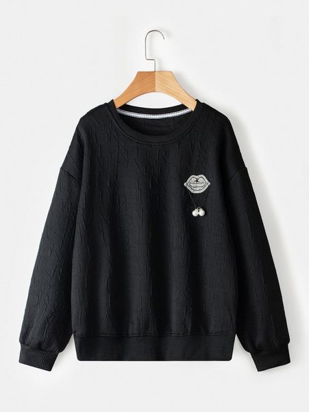 studded lip pattern chain detail letter textured drop shoulder pullover y0cc#, White;black
studded lip pattern chain detail letter textured drop shoulder pullover y0cc#, White;black