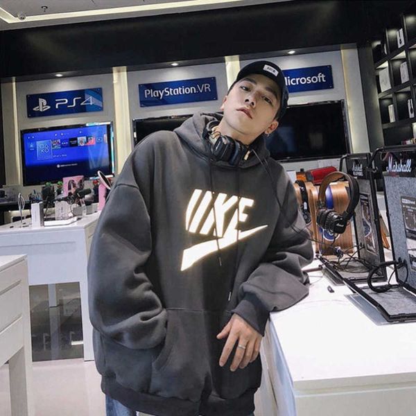 hoodie loose and versatile fashion brand trend reflective men's casual coat, Black
hoodie loose and versatile fashion brand trend reflective men's casual coat, Black