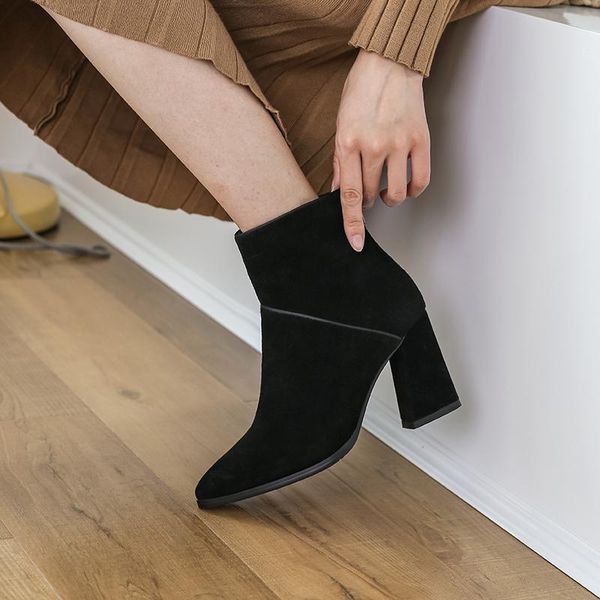 boots ins women ankle genuine leather plus size 22-26.5 cm feet length pointed toe side zipper winter shoes cow suede, Black
boots ins women ankle genuine leather plus size 22-26.5 cm feet length pointed toe side zipper winter shoes cow suede, Black