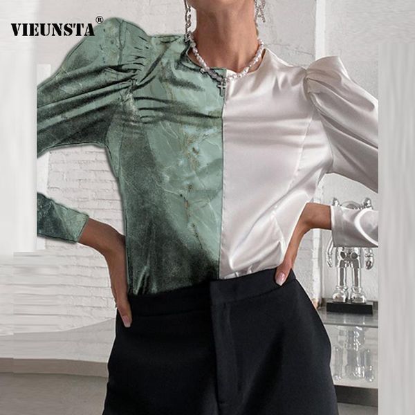 women's blouses & shirts spring puff shoulder office lady blouse retro pattern print patchwork shirt women casual o neck long sleeve au, White
women's blouses & shirts spring puff shoulder office lady blouse retro pattern print patchwork shirt women casual o neck long sleeve au, White