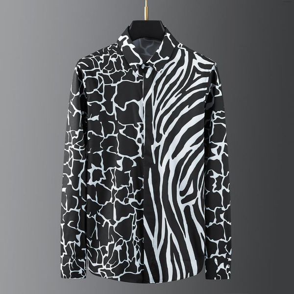 men's casual shirts trend black white print men long sleeve slim shirt business formal dress tuxedo banquet social party blouse, White;black
men's casual shirts trend black white print men long sleeve slim shirt business formal dress tuxedo banquet social party blouse, White;black