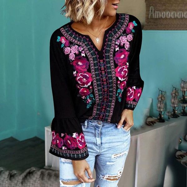 women's v-neck boho shirts casual long sleeve floral embroider blouse loose fall clothes blouses &, White
women's v-neck boho shirts casual long sleeve floral embroider blouse loose fall clothes blouses &, White