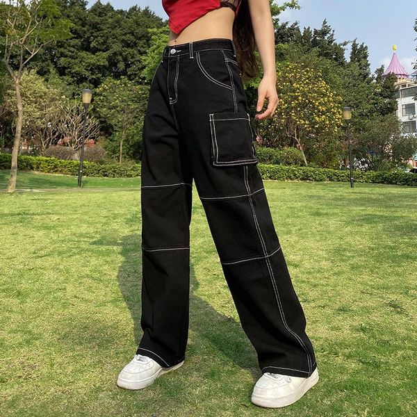 women's jeans baggy high waist long straight denim with front pocket women pants pantalones bottoms cotton trousers summer streetwear, Blue
women's jeans baggy high waist long straight denim with front pocket women pants pantalones bottoms cotton trousers summer streetwear, Blue