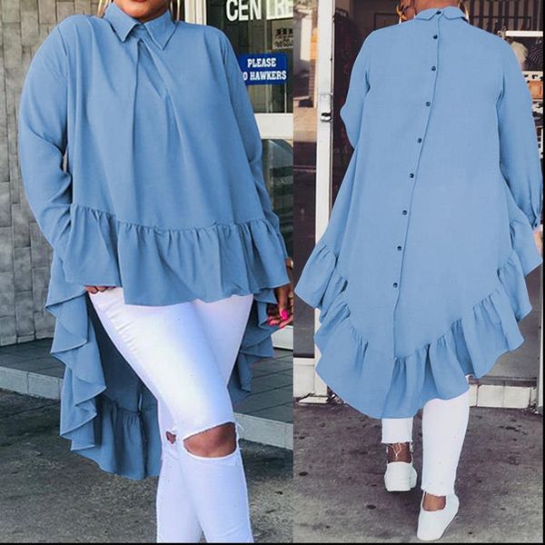 celmia women shirts asymmetrical fashion blouses solid back buttons ruffles lapel long sleeve casual blusas femininas, White
celmia women shirts asymmetrical fashion blouses solid back buttons ruffles lapel long sleeve casual blusas femininas, White