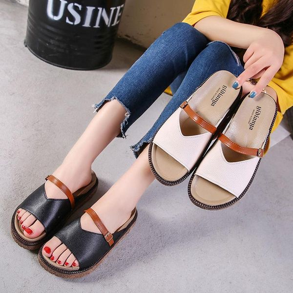 slippers casual shoes woman summer fashion 2021 thick bottom flat platform solid leather fish beach women plus size, Black
slippers casual shoes woman summer fashion 2021 thick bottom flat platform solid leather fish beach women plus size, Black