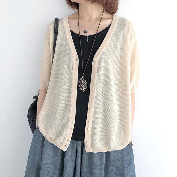 women's blouses & shirts cardigan women summer loose solid color sunscreen half-sleeve v-neck female knitted clothes casual, White
women's blouses & shirts cardigan women summer loose solid color sunscreen half-sleeve v-neck female knitted clothes casual, White