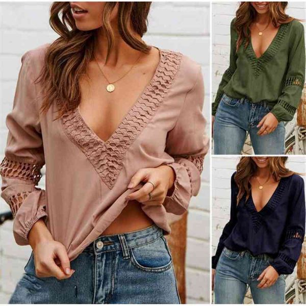 women long sleeve loose chiffon blouse females deep v neck office style ladies hollow out casual women's blouses & shirts, White
women long sleeve loose chiffon blouse females deep v neck office style ladies hollow out casual women's blouses & shirts, White