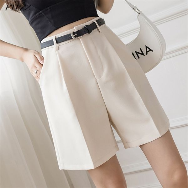 spring summer women high waist wide leg beige shorts with belt casual female straight loose black ins ladies 210430, White;black
spring summer women high waist wide leg beige shorts with belt casual female straight loose black ins ladies 210430, White;black