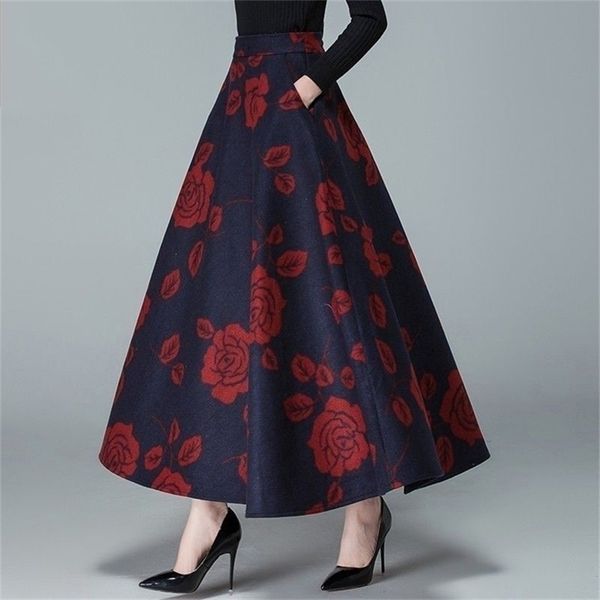 mom plus size vintage high waist woolen skirts spring winter fashion women maxi female casual office long streetwear 210421, Black 
mom plus size vintage high waist woolen skirts spring winter fashion women maxi female casual office long streetwear 210421, Black