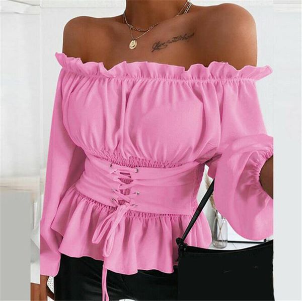 women's blouses & shirts off shoulder shirt slash neck long sleeve lace up corset fall blusas mujer de moda femme, White
women's blouses & shirts off shoulder shirt slash neck long sleeve lace up corset fall blusas mujer de moda femme, White